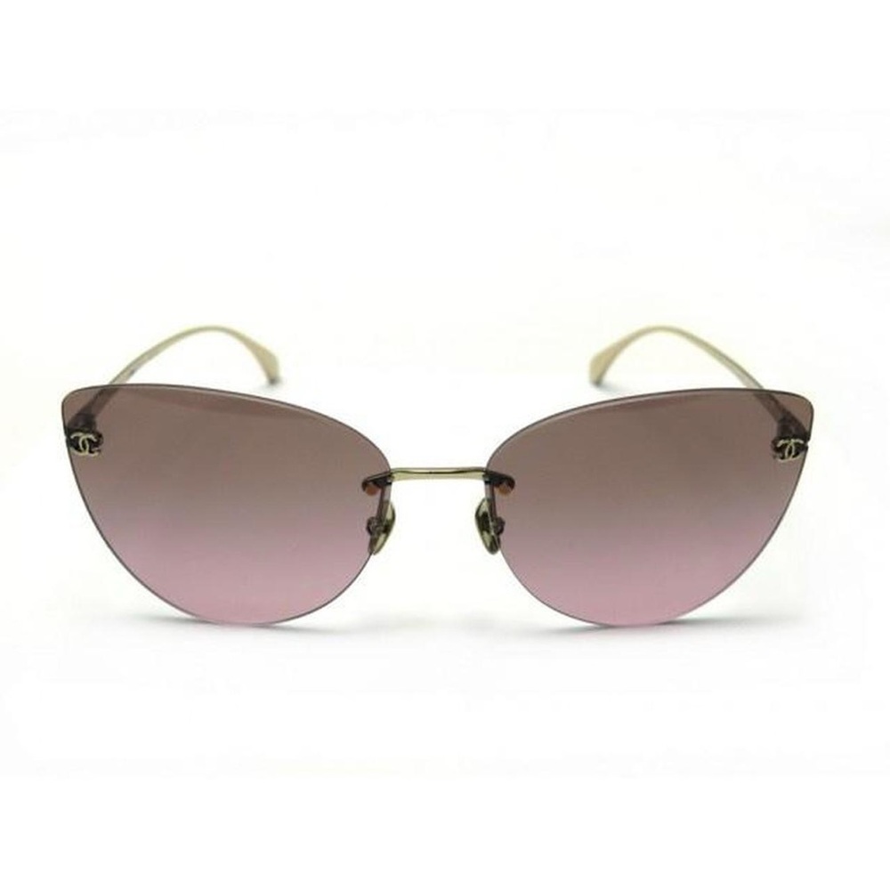 CHANEL Pink and Gold Rimless Cat-Eye Glasses